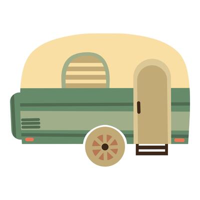 Hand drawn camper trailer illustration on a white background, travel trailer, caravan, camping trailer, recreational vehicle