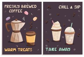 Coffee brochure with takeaway drinks and maker vector