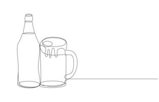 Oktoberfest Drinking concept continuous line art drawing, Wine Bottle and Glass Single-Line Drawing vector