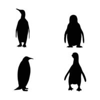Black Penguin Silhouette Set Walking and Skating Penguin Illustrations on White Background vector