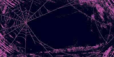 Grunge Pink Spider Web on Dark Background. Decorative spider web with abstract hand drawn texture and moody gothic vibes for Halloween spooky invitations, cards, posters, holidays vector