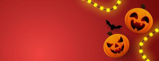 halloween background shows pumpkins, bats and lighting with space for text, perfect for festive invitations, party flyers, social media posts, and Halloweenthemed designs. vector