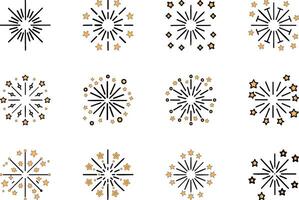 Set of Festive Starburst Firework Icons in Line and Star Style vector