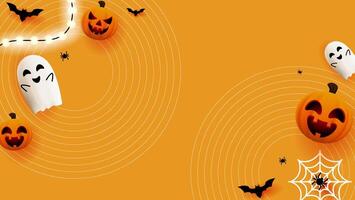 halloween background shows pumpkins ghosts bats and spiders with space for text, perfect for festive invitations, party flyers, social media posts, and Halloweenthemed designs. vector
