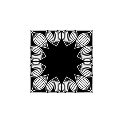 Floral Square Frame Black and White Minimalist Geometric