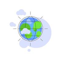 Earth day. Globe with rays. Bright simple flat illustration vector
