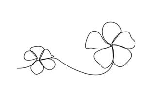 Plumeria flowers in continuous line art drawing design vector
