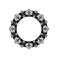 Elegant Lily Floral Circle Frame in Black and White, vector