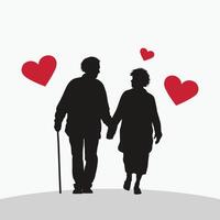 Minimal Silhouette of Elderly Couple Walking Hand in Hand illustration vector