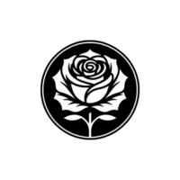 Elegant Rose Black White Floral Emblem on Circle vector