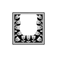 Elegant Floral Frame, Art Deco Style, Black and White, Geometric vector