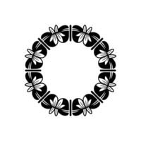 Floral Circle Ornament , Black and White, Minimalist vector