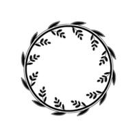 Minimalist Black White Botanical Wreath Frame, Elegant Circle vector