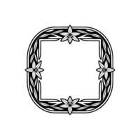 Elegant Floral Frame with Square Center, Monochrome vector