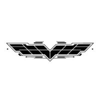 Futuristic Tech Emblem Winged on White, Geometric, Minimalist vector