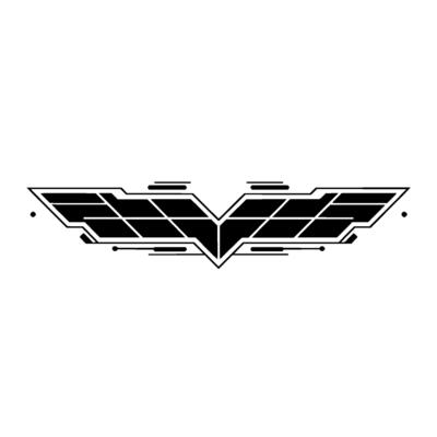 Futuristic Tech Emblem Winged on White, Geometric, Minimalist