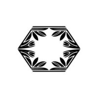 Geometric Floral , Hexagon, Minimalist Black and White, Frame Element vector