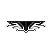 Futuristic Tech Emblem Black Circuitry on White Background vector
