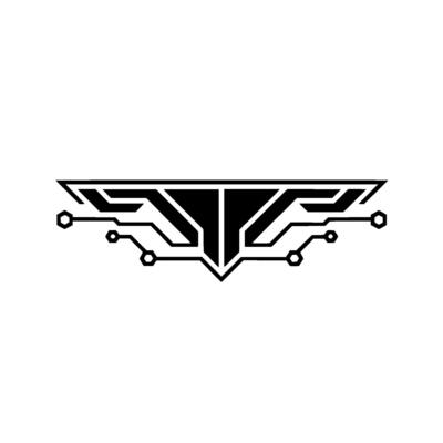 Futuristic Tech Emblem Black Circuitry on White Background