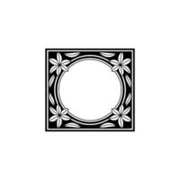 Elegant Floral Frame with Circular Center, Monochromatic Minimalist Style vector