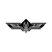 Geometric Winged Emblem, Futuristic Minimalist , Black and White vector