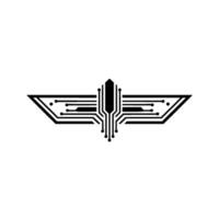 Abstract Circuit Board Wings in Black White, Minimalist Tech vector