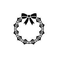 Minimalist Christmas Wreath with Bow Black White vector
