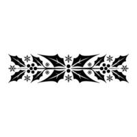 Christmas Holly Snowflake Border , Black White vector