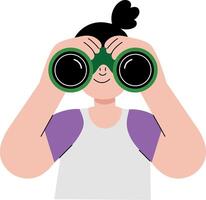 A flat style illustration showing a kid looking with binoculars vector