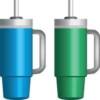 Two different colored plastic cups with lids vector