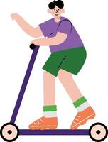 A flat style illustration showing a child riding scooter vector