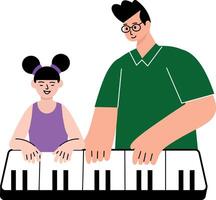 A flat style illustration showing a kid playing piano vector