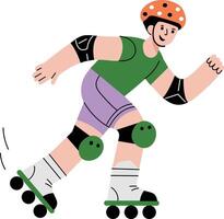 A flat style illustration showing a boy doing roller skating vector