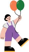 A flat style illustration showing a child holding balloons vector