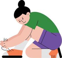 A flat style illustration showing a kid tying laces vector
