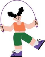 A flat style illustration showing a kid skipping a rope vector