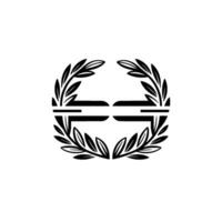 Minimalist Black White Laurel Wreath Emblem, Geometric vector