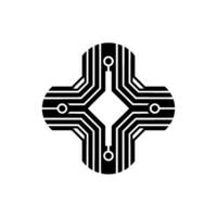 Abstract Circuit Board Cross Symbol on White Background vector