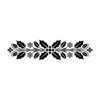 Elegant Black Holly Border with Snowflakes on White Background vector