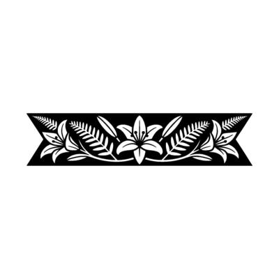 Black and White Floral Banner with Lilies and Ferns, Decorative Element