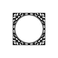 Elegant Black Floral Frame on White Circular Square Elements vector