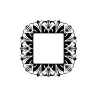 Elegant Floral Frame Black and White , Square Layout, Decorative Ornament. vector