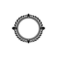 Elegant Black White Circular Frame with Leaf Motif vector