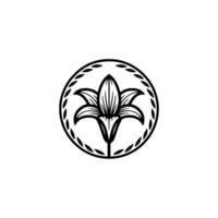 Elegant Black and White Lily Crest with Laurel Wreath vector