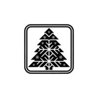 Minimalist Christmas Tree in Frame Festive Black White vector