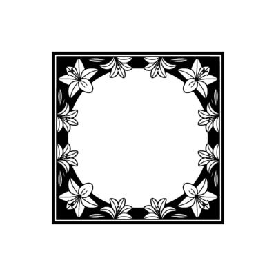 Elegant Black White Floral Frame Lilies, Square, Blank Space