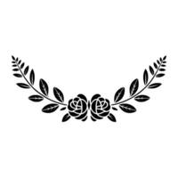 Elegant Black Floral Wreath Roses and Leaves on Gray vector