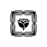 Black Rose in Decorative Square Frame vector