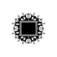 Elegant Black White Floral Frame on White Background. vector