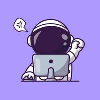 Cute Astronaut Working on Computer Cartoon vector